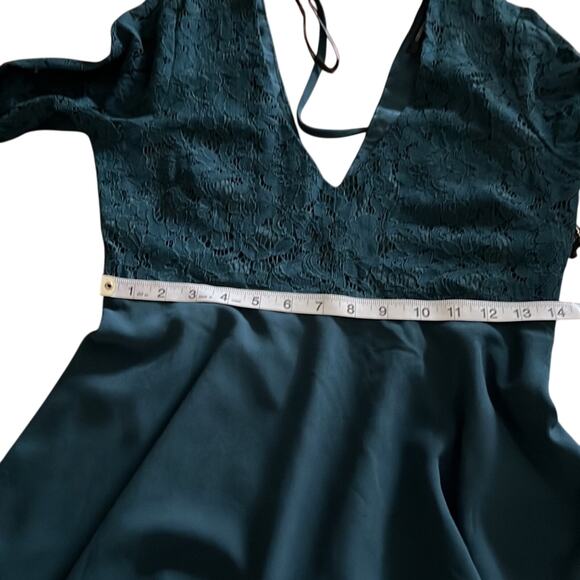 Forever 21  Dark Teal Special Occasion Dress Juniors Size Small Lace Long Sleeve - Picture 8 of 11